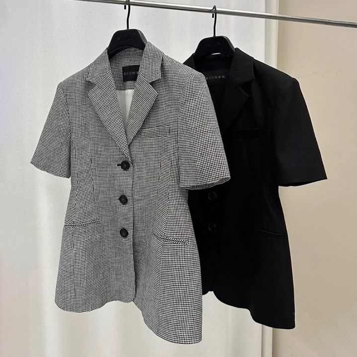 프리미엄 트렌디 반팔 정장자켓 허리 슬림 라인 뒤트임 여성 여름 자켓 하객룩