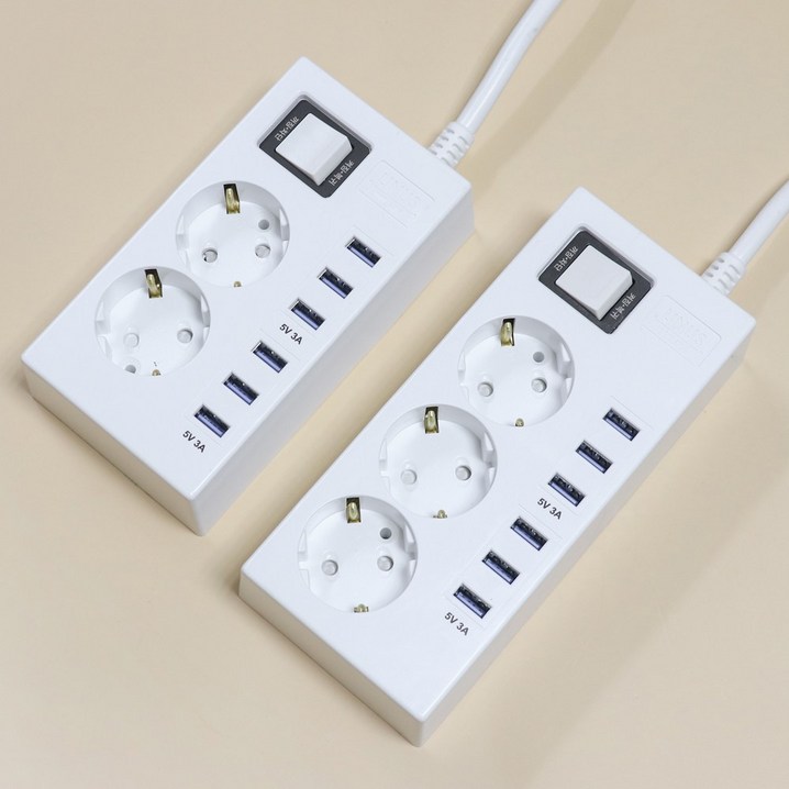 라이너스 White switch 멀티탭 USB 6포트 충전 2구 3구 국산 1.5m,3m