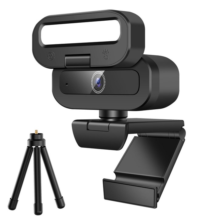 RUNDX 4K 웹캠 화상회의 마이크내장 컴퓨터 카메라  삼각대 세트, 블랙, 1개