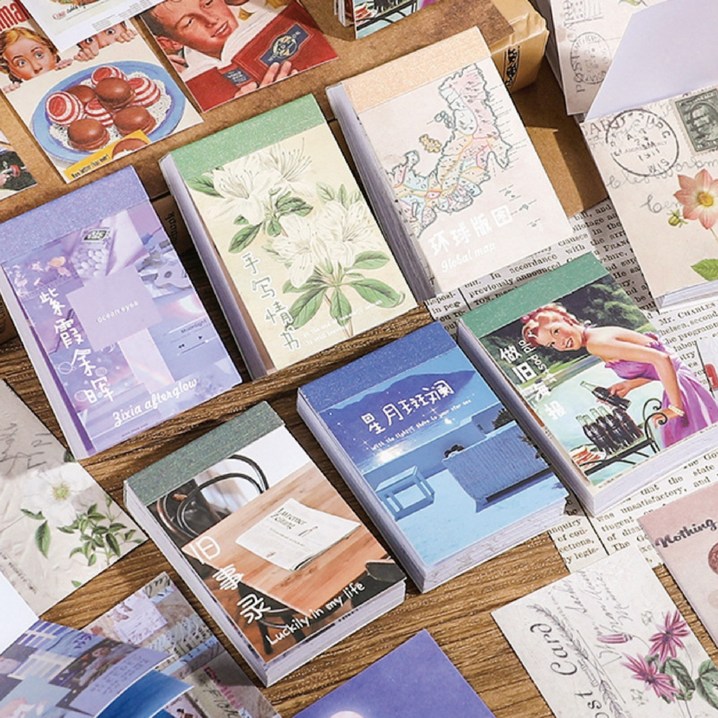 빈티지 레트로 감성 인물 풍경 꽃 다꾸 스티커북 6종