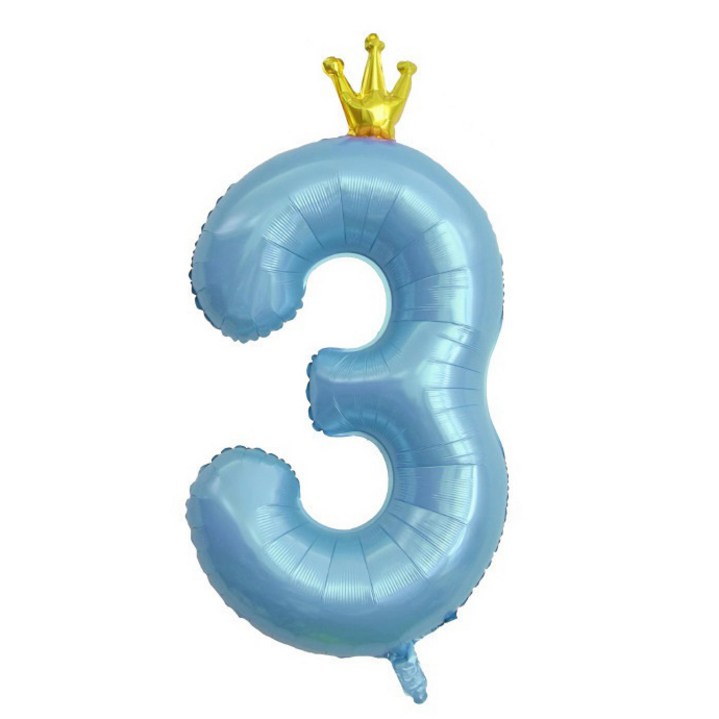 이자벨홈 생일파티 왕관 숫자 풍선 3 초대형, 블루, 1개