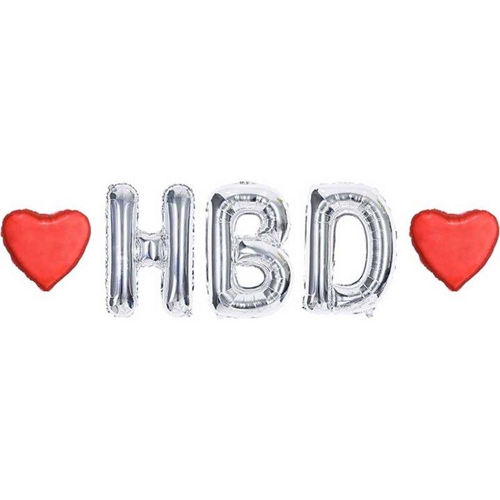 조이파티 알파벳 HBD 은박풍선 소 3종 + 미니하트 은박풍선 2p 세트