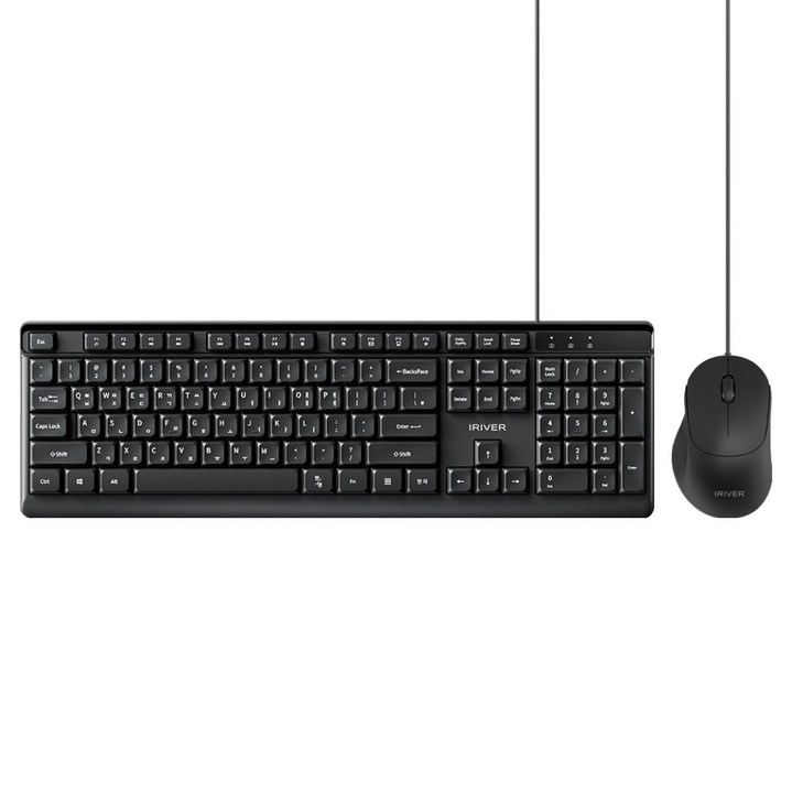 아이리버 항균처리 오피스 기어 생활방수 키스킨 저소음 유선키보드 + 무소음 마우스 세트, 블랙, KM101, 일반형