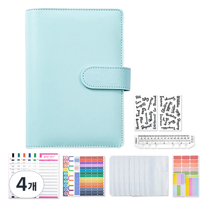 마다꾸미 현금 챌린지 다이어리 바인더 6공 A6 + 속지 세트, 블루, 4개