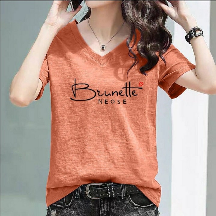 (바로배송)3808 브이넥 슬림핏 면티,여성,반팔티,스판티,슬림핏,여름,티셔츠,베이직,반소매