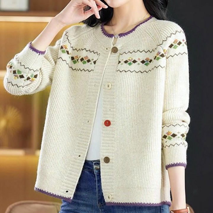 WA365 울혼방 라운드넥 자수 가디건 여성 니트 스웨터
