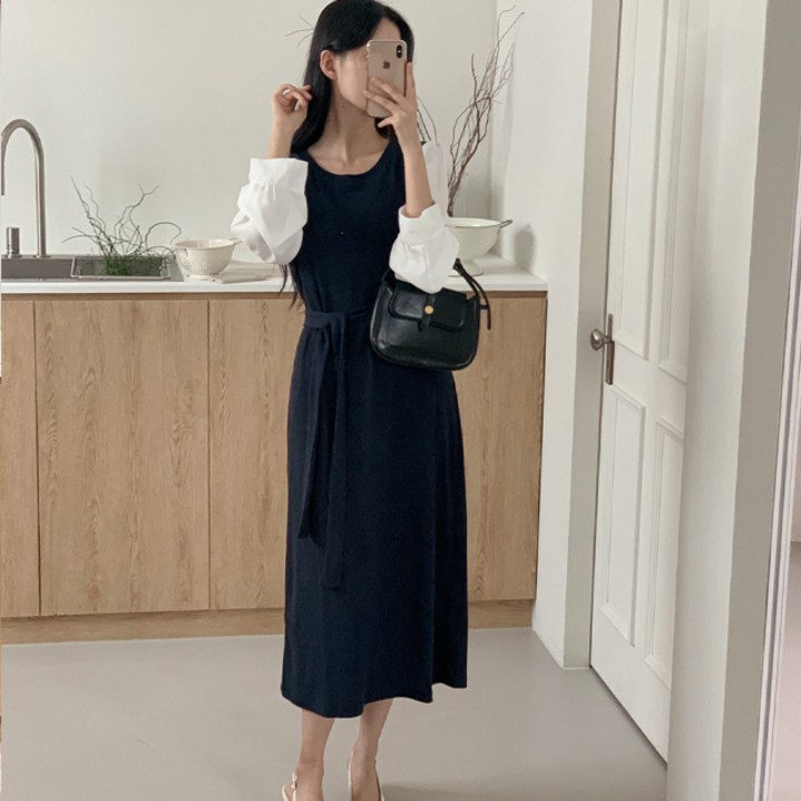 D1167 뎅모트 빅사이즈여성의류 롱 셔츠 레이어드 니트원피스 44110