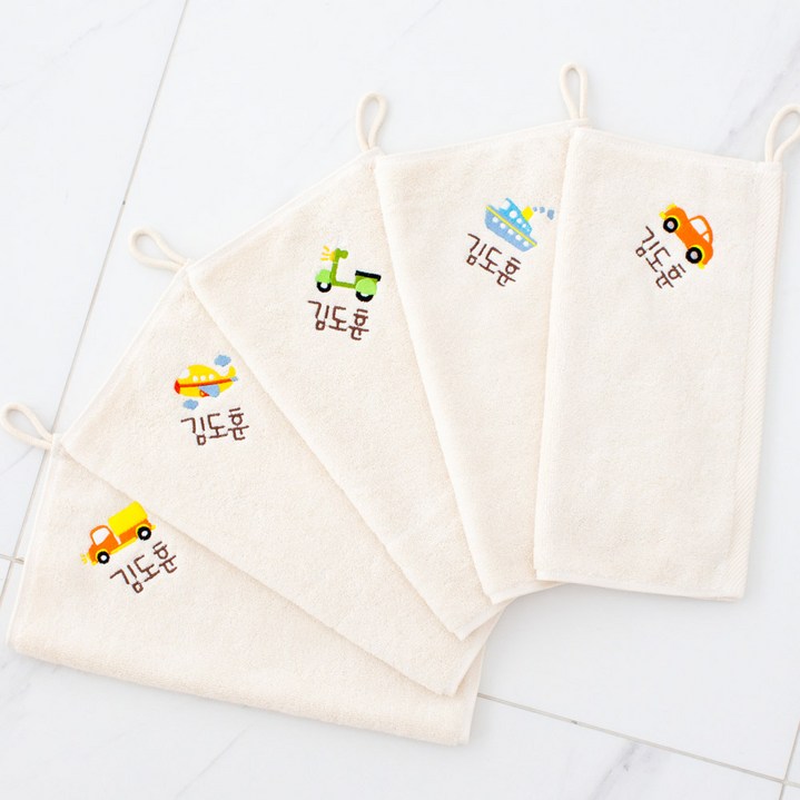 누리몰 어린이집 이름자수 무염 고리수건, 1개, 무염 자동차 고리수건 5장