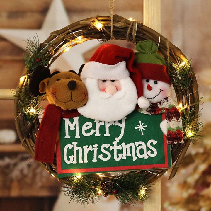 크리스마스장식소품 행복한마을 펠리스라운드 크리스마스 리스 + LED등, 혼합 색상