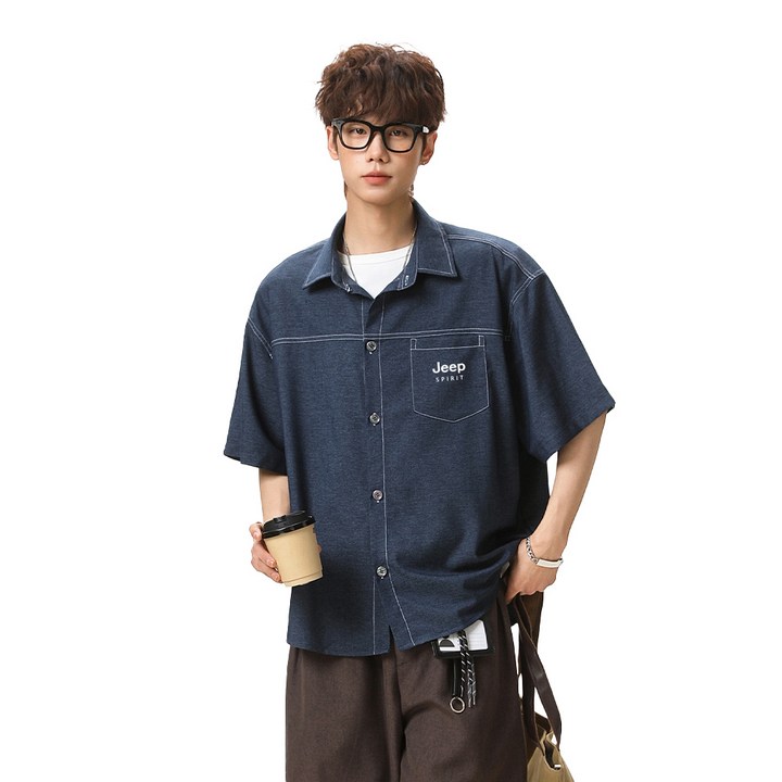지프스피릿 남녀공용 워크 루즈핏 스티치 셔츠