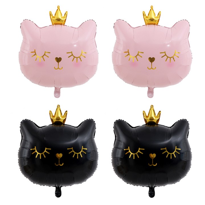 호일풍선 올리브파티 고양이 호일풍선 2종 x 2p 세트, 핑크, 블랙, 1세트