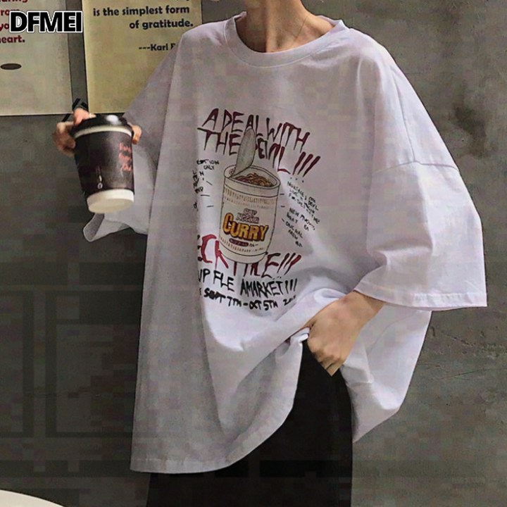 DFMEI 반팔 티 프린트 루즈 ins 탑