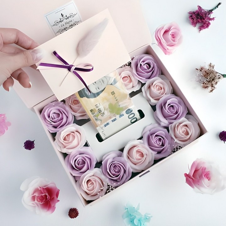 라알레그리아 프리저브드 비누꽃 반전 용돈박스, 라벤더핑크, 1개