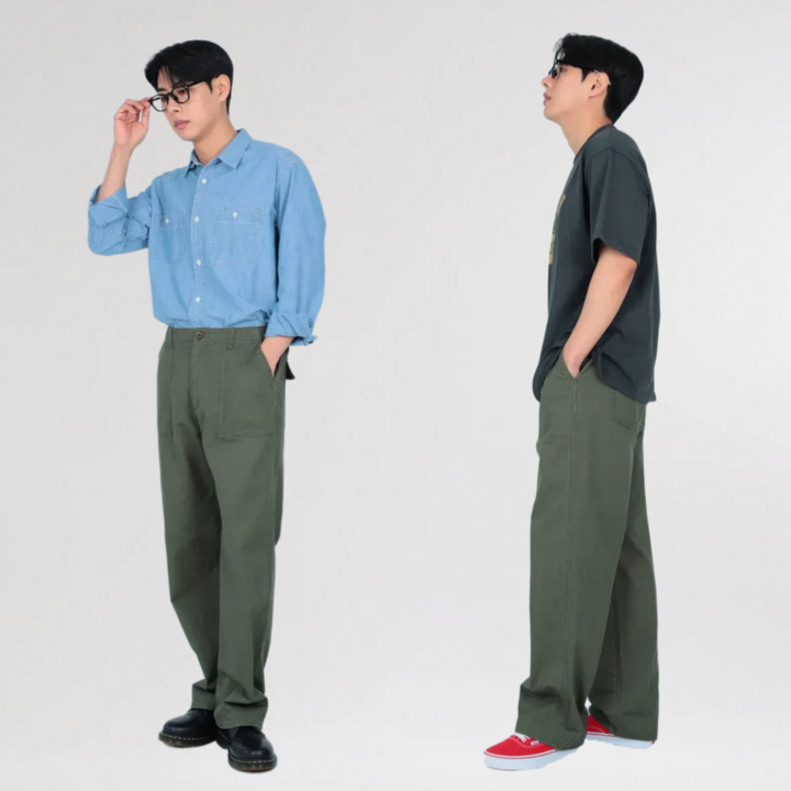 퍼티그 팬츠 아메카지 루즈핏 HBT 남성 와이드 면바지
