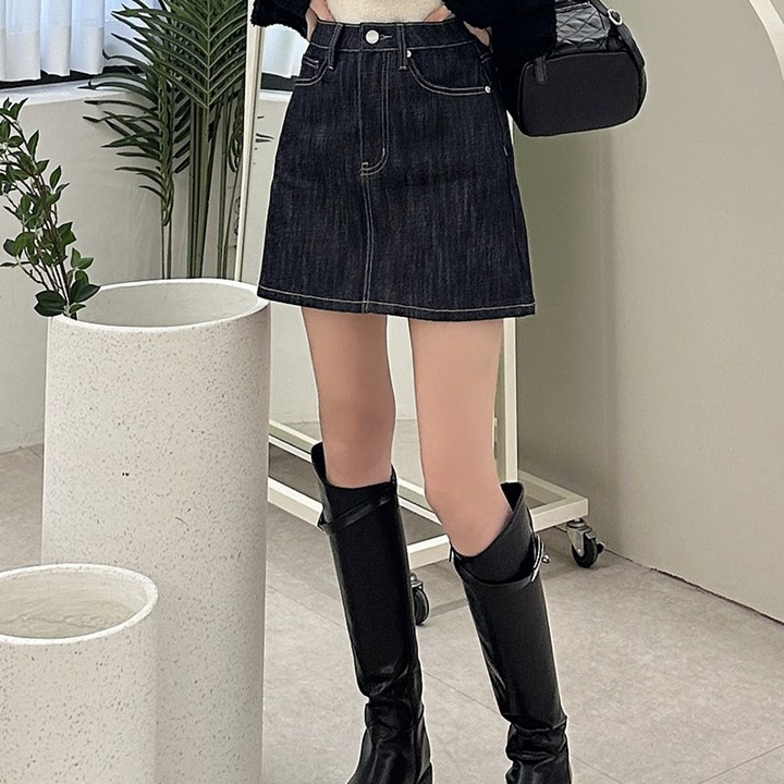 라몬즈데일리 생지 데님 A라인 스커트 청치마