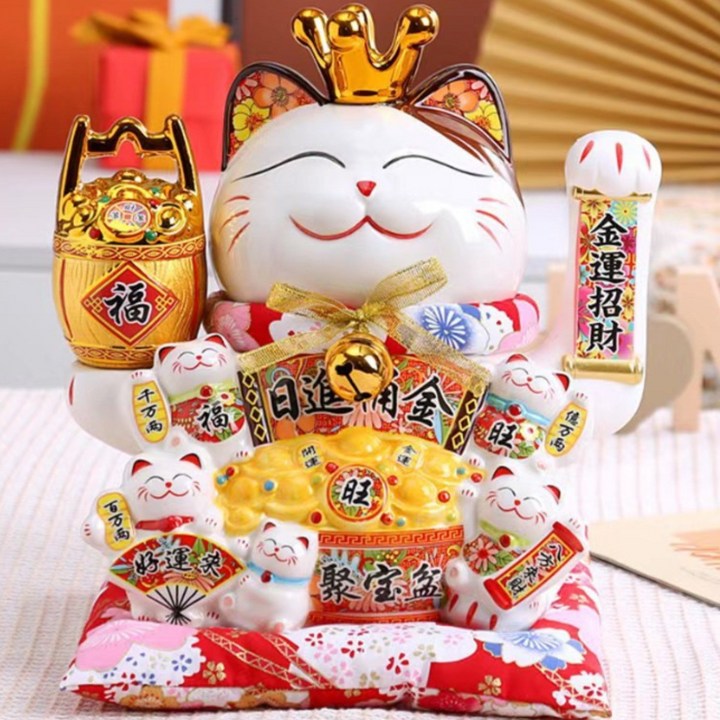 대형 32cm 마네키 네코 손흔드는 고양이 복을 부르는 행운 고양이 특대형 집들이,개업선물, 혼합색상