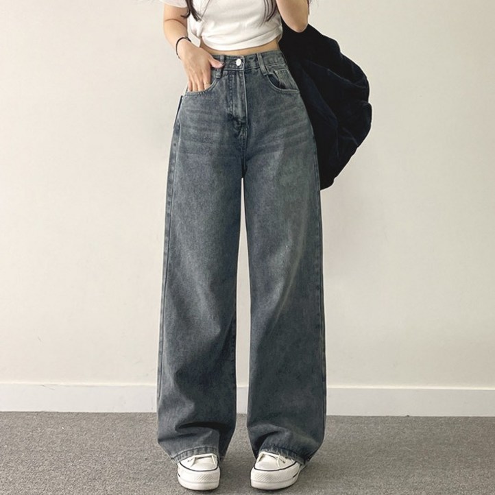 여성용 컴포터블 일자 와이드 데님 팬츠 숏