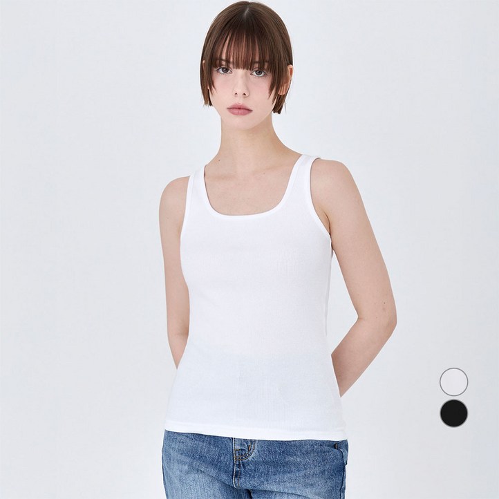 ELLE PARIS 여성용 스퀘어넥 골지 립 탱크 민소매 티셔츠