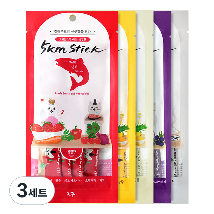 조공 반려동물 오키로스틱 간식 5팩, 혼합맛레드옐로우닭옐로우대구퍼플화이트, 280g, 3세트