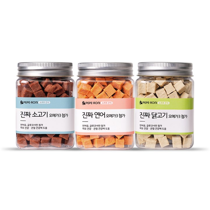 페페로니 강아지 진짜 오메가3 트릿 세트, 소고기  연어  닭고기, 1세트, 540g