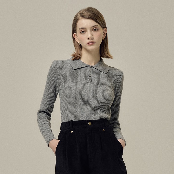 이사베이 여성용 카라 단추 디테일 니트 VHUCX2954