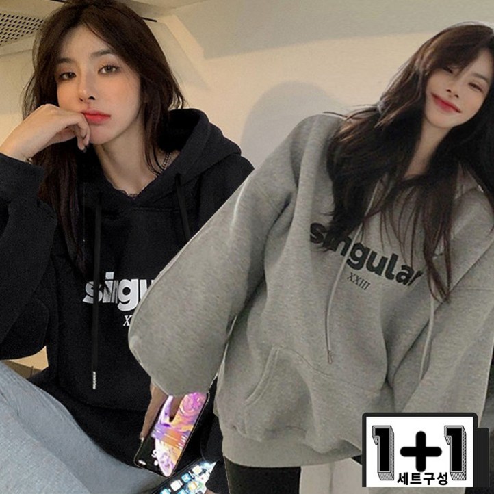 11 싱글러 박시핏 기모후드 데일리 베이직 기모맨투맨