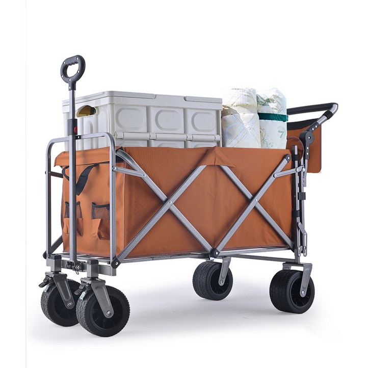 초대형 푸시 캠핑 웨건 300L 뒷문개방 카트, 1개, 오렌지