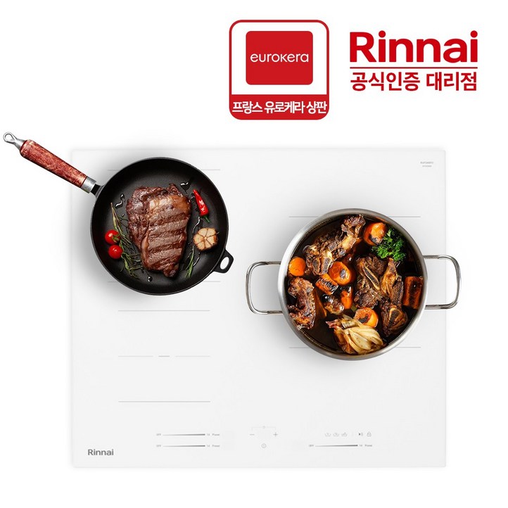 린나이 3구 인덕션 1등급 전기레인지 IHLW634EX 유로케라 화이트글라스 3,400W 자가설치, 빌트인, IHLW634EX