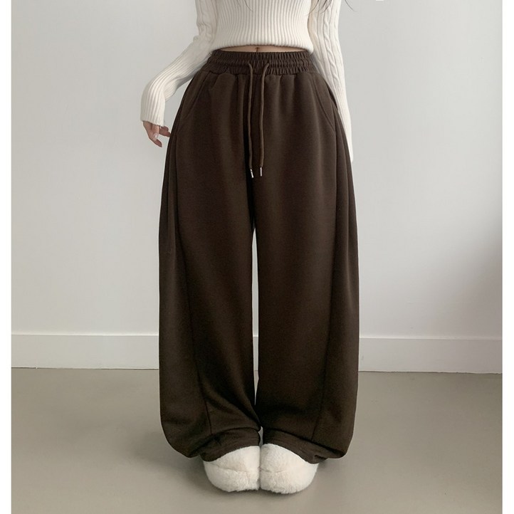 부기샵 팬츠 군살커버 퍼트 사이드 폴링 핀턱 와이드 트레이닝 롱팬츠