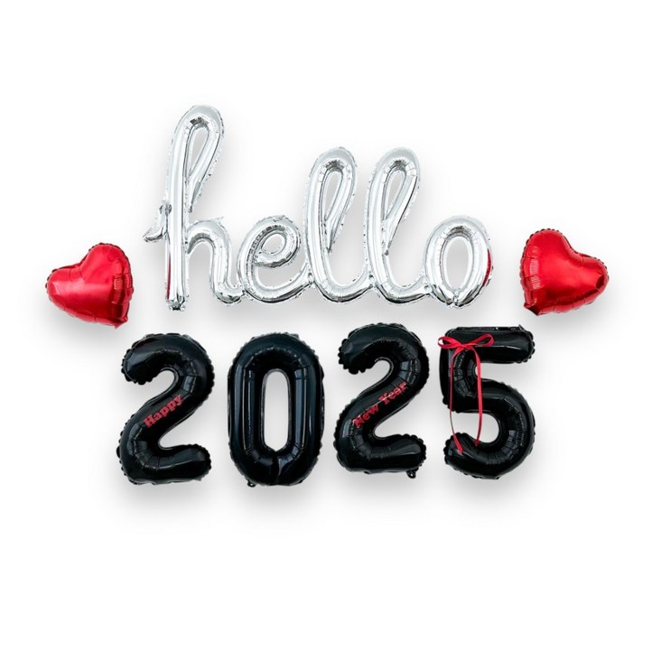 하피블리 헬로 2025 신년 풍선 연말 파티 용품 홈 이벤트 세트, 1개, 신년세트블랙레드