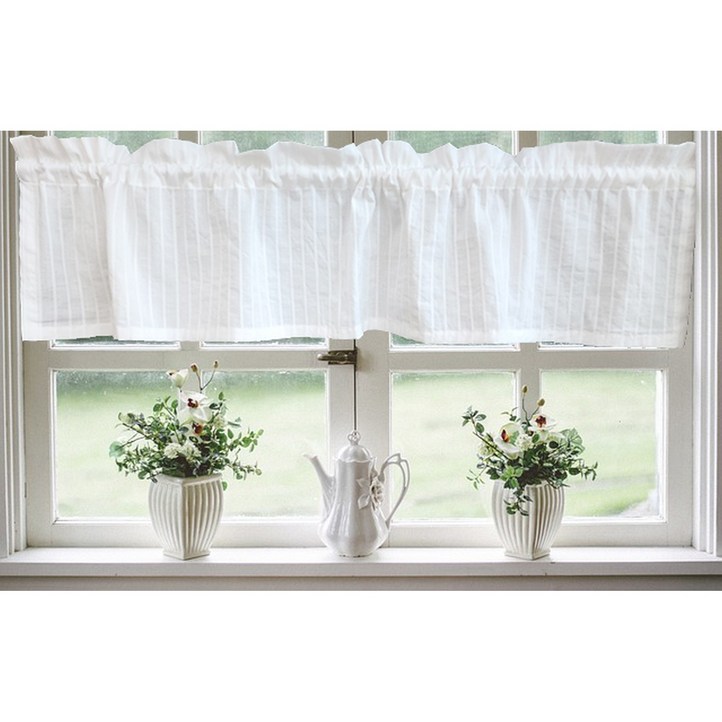 분홍구름 바란스커튼 주방 작은창 스트라이프 자수 패턴 가림막 가리개