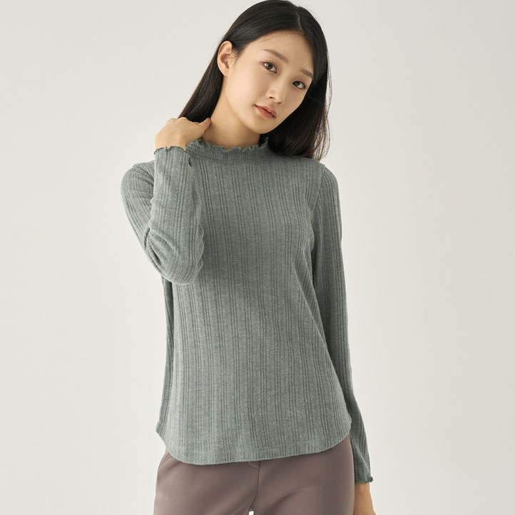 지센 여성 골지 프릴넥 티셔츠 LFTSNA06GE