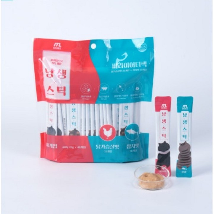 마이베프 냥생스틱 버라이어티팩 고양이 간식 참치 11g x 20p 닭가슴살 11g x 20p 세트