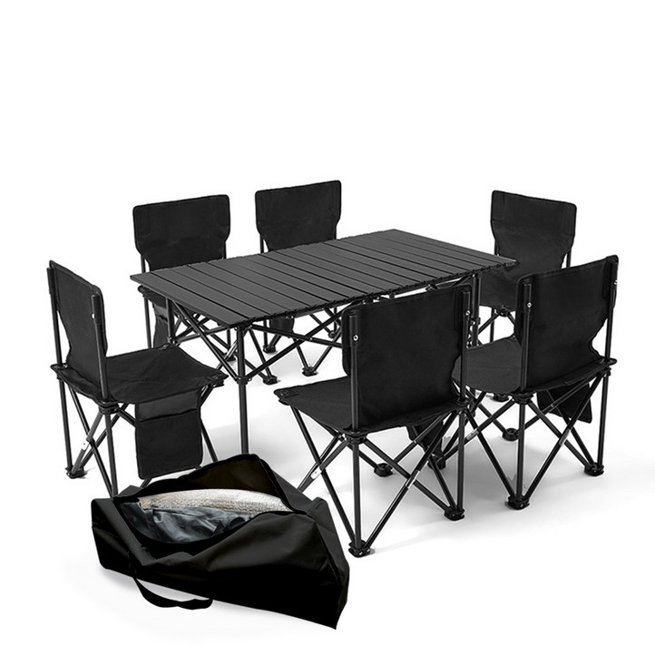 코코프 캠핑 의자테이블 세트 경량 접이식 의자 테이블, 블랙6인 6인테이블+의자6개