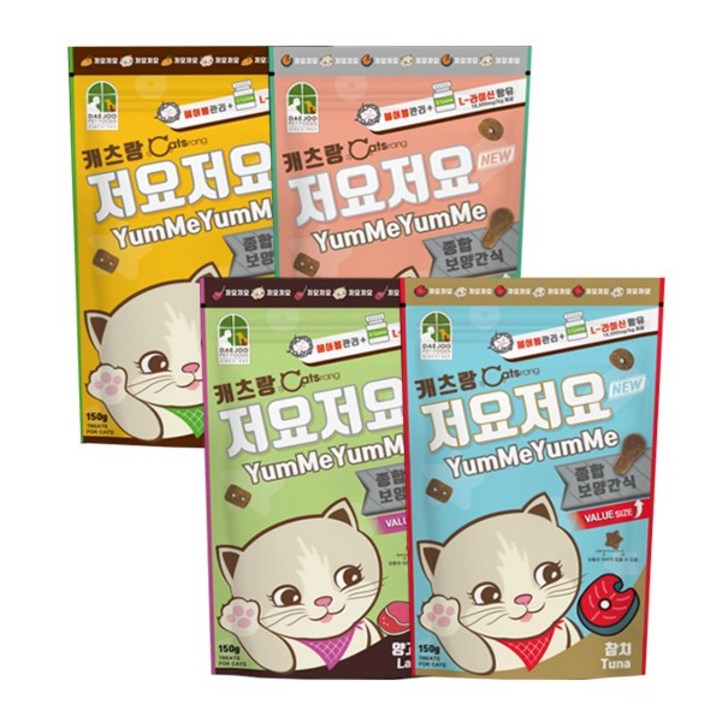 뉴 캐츠랑 저요저요 사이즈업 고양이 간식 4종세트 혼합참치연어닭고기양고기 1개 150g, 혼합4종1111