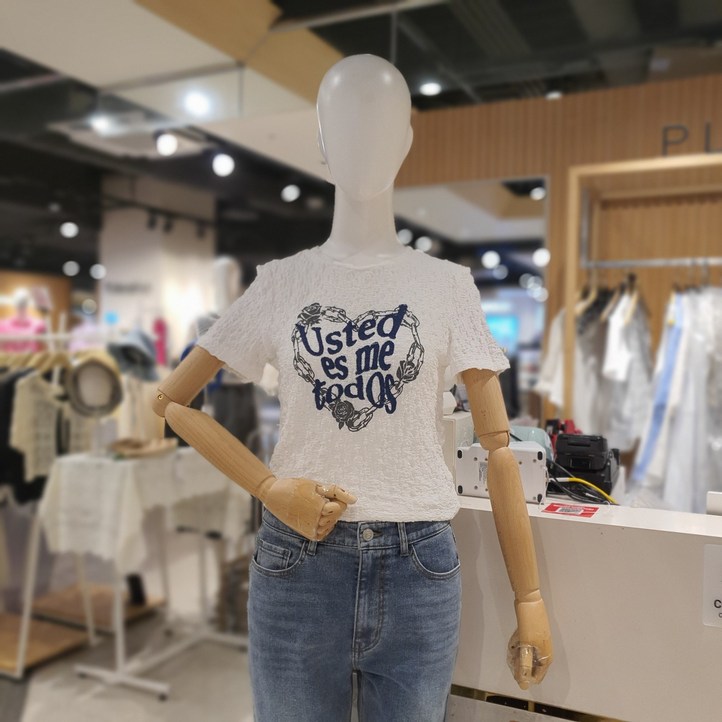 플라스틱아일랜드프린트 주름 티셔츠 CH781Q2