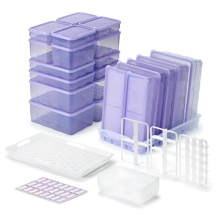 땡스소윤 냉동실 전용 밀폐용기 달인구성 29종 쿨라벤더 세트, 1세트, 밀폐용기 22종  채반 2종  칸막이 3종  트레이  견출지 96p