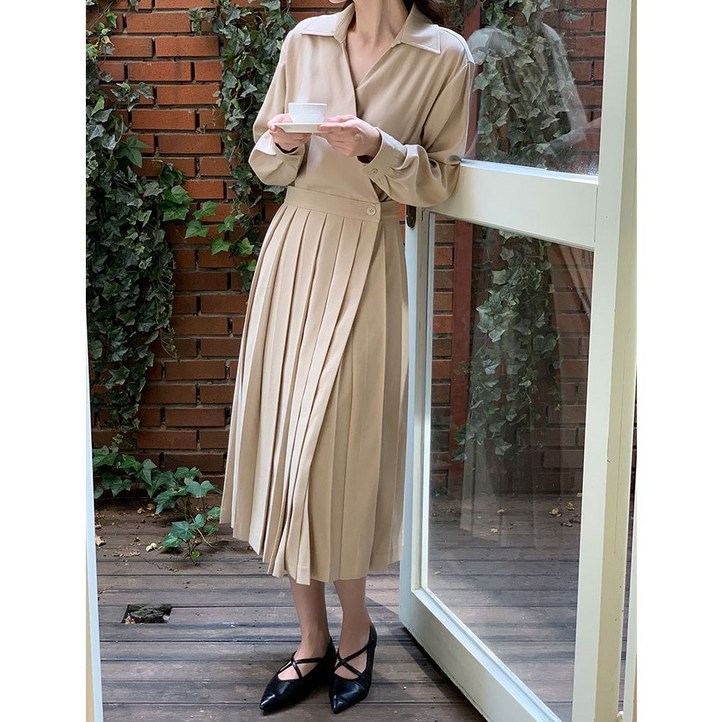 이삼사 겨울 울 기모 플리츠 스판 랩 롱원피스 4499 오피스룩