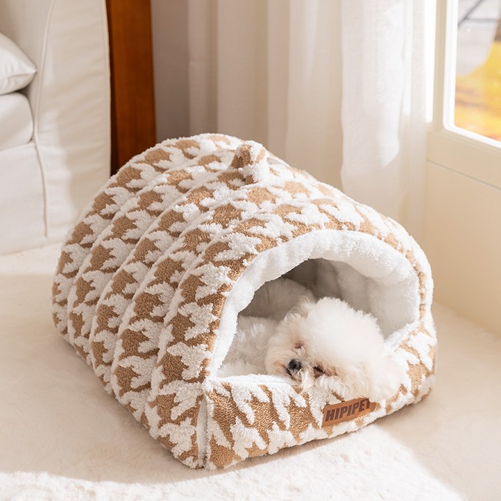 편안한42 강아지 집 하우스 둥지형 고양이 숨숨집, 1개, 화이트브라운