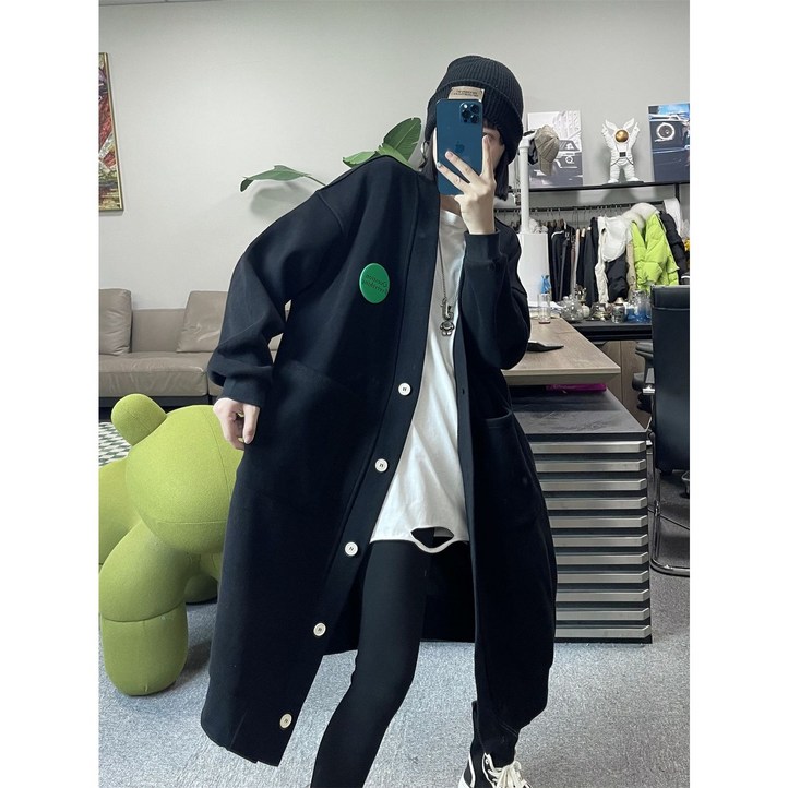 빅사이즈 여성 오버핏 브이넥 롱 가디건 캐주얼 도툼한 기모 롱 코트 아우터