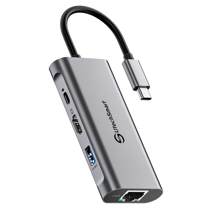 UtechSmart USB3.0 허브 6포트 C타입 멀티허브 노트북 맥북 HDMI 4K 이더넷, 1개, 1개 UtechSmart USB3.0 허브 6포트 C타입 멀티허브 노트북 맥북 HDMI 4K 이더넷, 1개, 1개