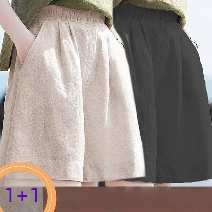 Seofst 여름 2장세트 여성 린넨혼방 5부 하이웨이스트 와이드 팬츠 11