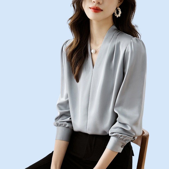 여성 프리미엄 패션 셔츠 실크 쉬폰 긴팔 오피스룩 셔츠 CIILLNY