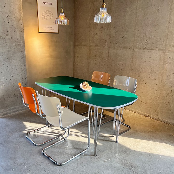 가구앤하우스 앙블리 프리미엄 HPL 실버엣지 샤인다리 거실 식탁 테이블, 그린, 4인용