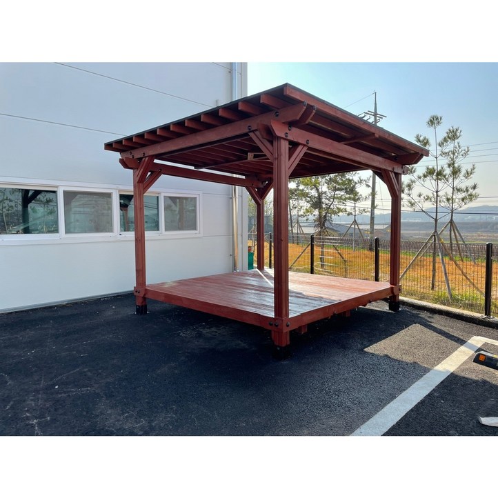 평상형평파고라 테라스 썬룸 캐노피 정자 평파고라 3.6m 가제보 쉼터 휴게실 원두막, 티크