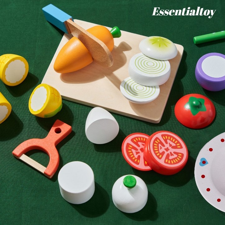 에센셜토이 원목 주방놀이 소품 어린이 소꿉 역할 놀이 장난감 야채 세트 (내장 자석), 혼합색상 7478263407