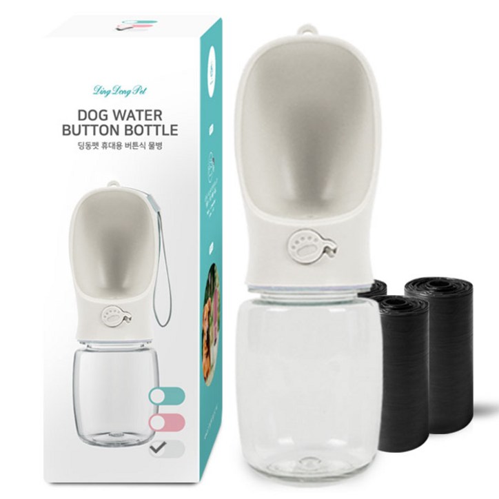 딩동펫 반려동물 휴대용 버튼식 물병 350ml 풉백 3롤