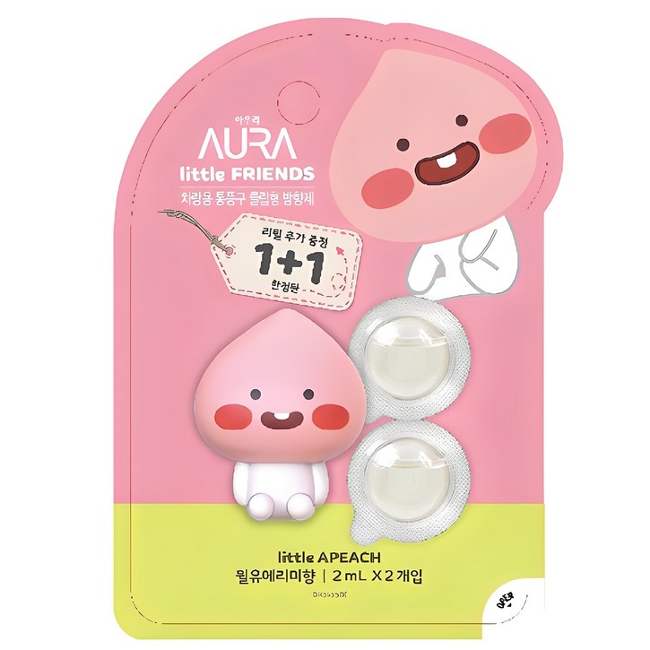 아우라 카카오 리플어피치 피규어 차량용 통풍구 방향제 + 리필 2ml 2개입