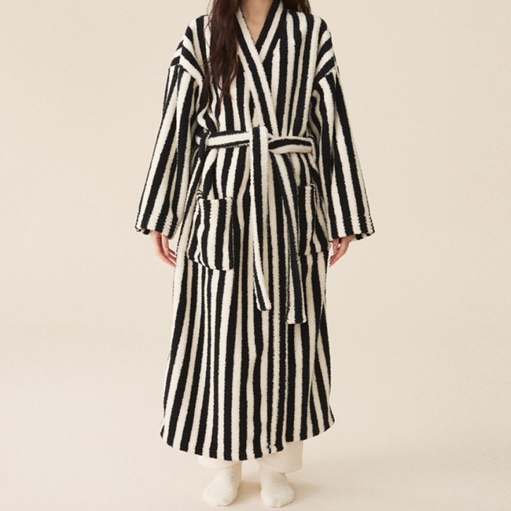 더자카 플러피 스트라이프 홈로브 목욕가운 M