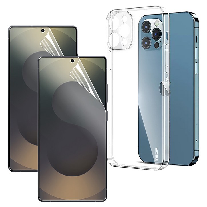 메오르 카메라보호 나노슬림 젤리 휴대폰 케이스 + 프리미엄 휴대폰 액정보호필름 2p 세트